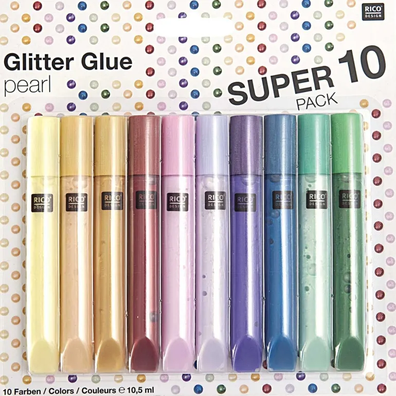 Lot de 10 stylos glitter glue - colle paillettes - couleurs nacrées