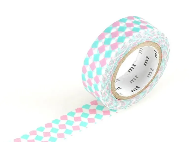Masking tape motif - Carré rose et turquoise