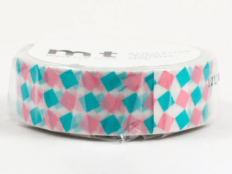 Masking tape motif - Carré rose et turquoise