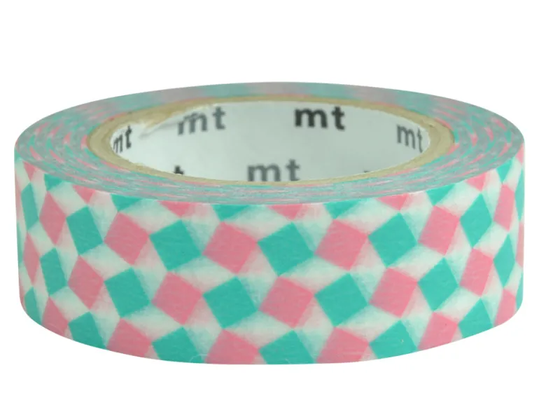Masking tape motif - Carré rose et turquoise