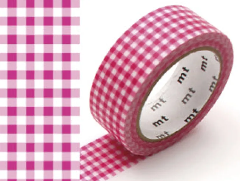 Masking Tape MT Mini Vichy rose - Scrapbooking 1,5 cm x 7 m