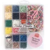 Maxi boite - 16 couleurs de perles heishi NATURE et accessoires + perles lettres, ciseaux et fil élastique