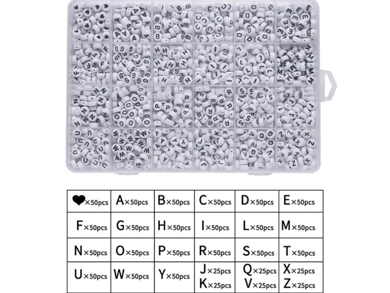 Pack boite de perles en plastique alphabet et bobine de fil élastique
