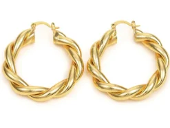 Paire boucle d'oreilles créoles grosse torsade - doré à l'or fin 18K - 45 mm