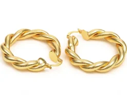 Paire boucle d'oreilles créoles grosse torsade - doré à l'or fin 18K - 45 mm