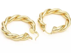Paire boucle d'oreilles créoles grosse torsade - doré à l'or fin 18K - 45 mm