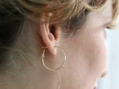 Paire boucles d'oreilles créoles 24 mm - plaquées or fin 24K