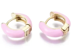Paire de boucle d'oreille huggie - Émaillé et doré à l'or fin - Rose pâle