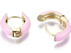 Paire de boucle d'oreille huggie - Émaillé et doré à l'or fin - Rose pâle