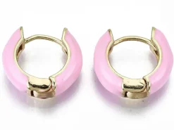 Paire de boucle d'oreille huggie - Émaillé et doré à l'or fin - Rose pâle