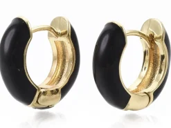 Paire de boucles d'oreilles créoles émaillées - Noir - 14 mm