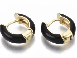 Paire de boucles d'oreilles créoles émaillées - Noir - 14 mm