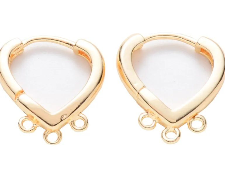 Paire de boucles d'oreilles huggies - forme triangle 3 anneaux - 17 x 15 x 2,5 mm - doré à l'or fin 18K