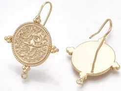 Paire de boucles d'oreilles pendantes avec médaillon - doré à l'or fin 18K