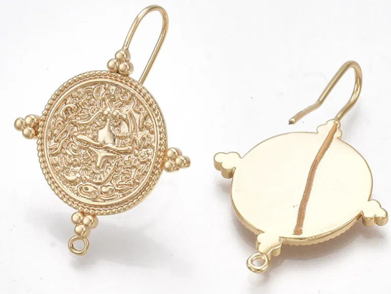 Paire de boucles d'oreilles pendantes avec médaillon - doré à l'or fin 18K