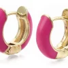 Paire de boucles d'oreilles huggie - Émaillé et doré à l'or fin - Rose vif