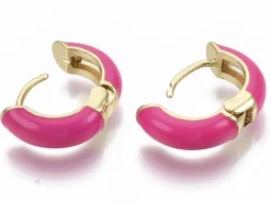 Paire de boucles d'oreilles huggie - Émaillé et doré à l'or fin - Rose vif