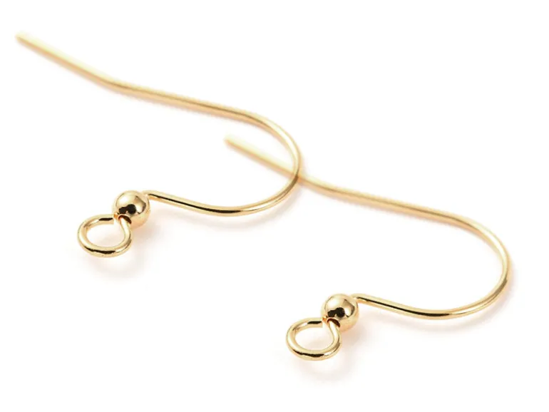 Paire de boucles d'oreilles crochet avec petite perle - doré a l'or fin 18K - 17 x 22 mm