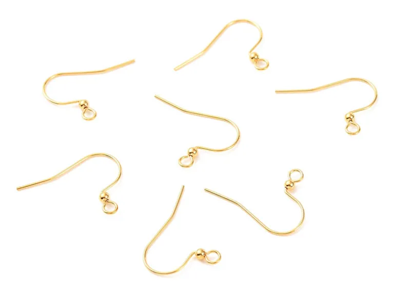 Paire de boucles d'oreilles crochet avec petite perle - doré a l'or fin 18K - 17 x 22 mm