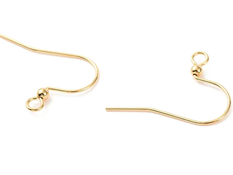 Paire de boucles d'oreilles crochet avec petite perle - doré a l'or fin 18K - 17 x 22 mm