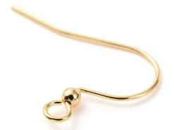 Paire de boucles d'oreilles crochet avec petite perle - doré a l'or fin 18K - 17 x 22 mm