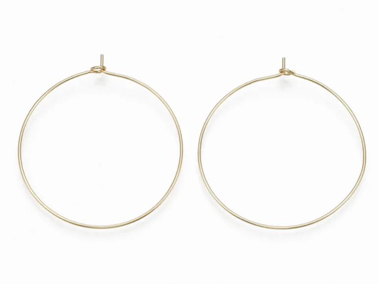 Paire de boucles d'oreilles créoles fines 40 mm - doré à l'or fin 18K