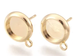 Paire de boucles d'oreilles pour cabochons ronds - doré à l'or fin 18k - 8 mm