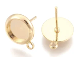 Paire de boucles d'oreilles pour cabochons ronds - doré à l'or fin 18k - 8 mm