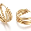 Paire de boucles d'oreilles créoles multi fils - en acier inoxydable doré- 20 mm