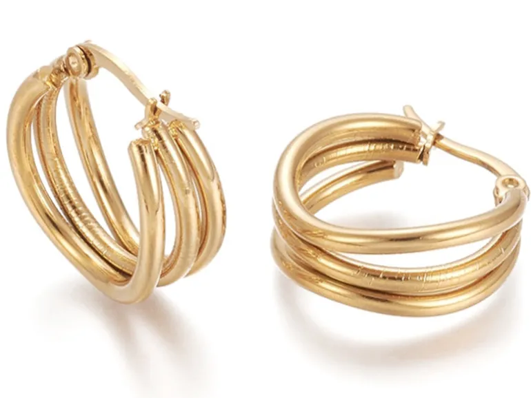 Paire de boucles d'oreilles créoles multi fils - en acier inoxydable doré- 20 mm