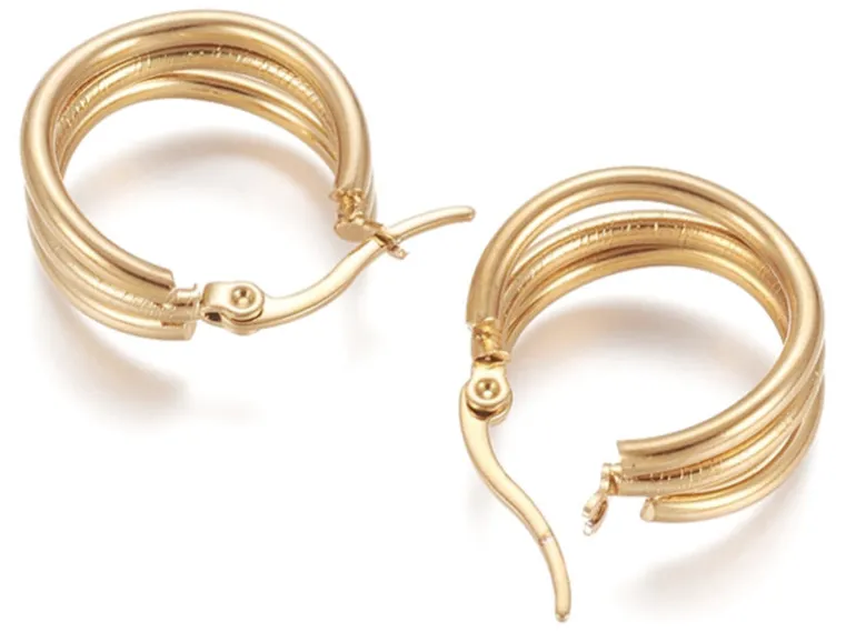 Paire de boucles d'oreilles créoles multi fils - en acier inoxydable doré- 20 mm