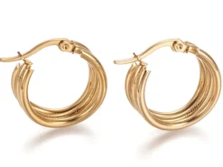 Paire de boucles d'oreilles créoles multi fils - en acier inoxydable doré- 20 mm