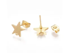 Paire de boucles d'oreilles en forme d'étoile - Acier inoxydable - Doré