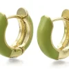 Paire de boucles d'oreilles huggie - Émaillé et doré à l'or fin - Vert