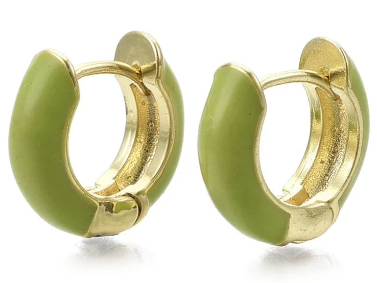 Paire de boucles d'oreilles huggie - Émaillé et doré à l'or fin - Vert