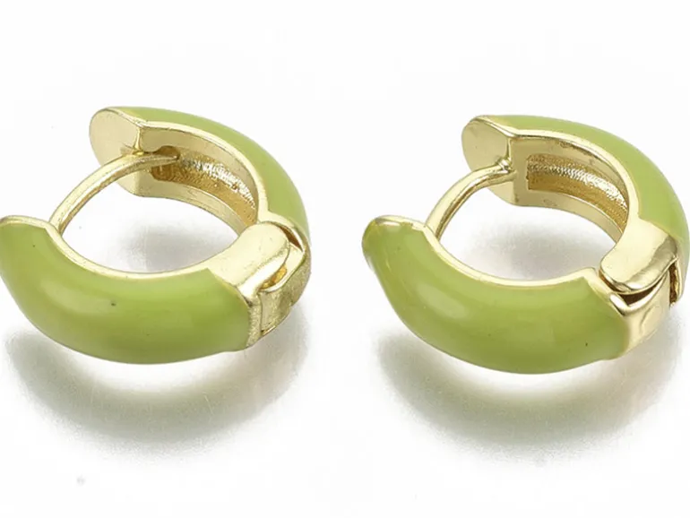Paire de boucles d'oreilles huggie - Émaillé et doré à l'or fin - Vert