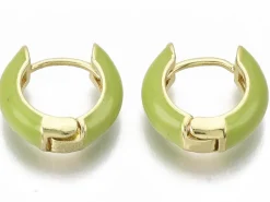 Paire de boucles d'oreilles huggie - Émaillé et doré à l'or fin - Vert