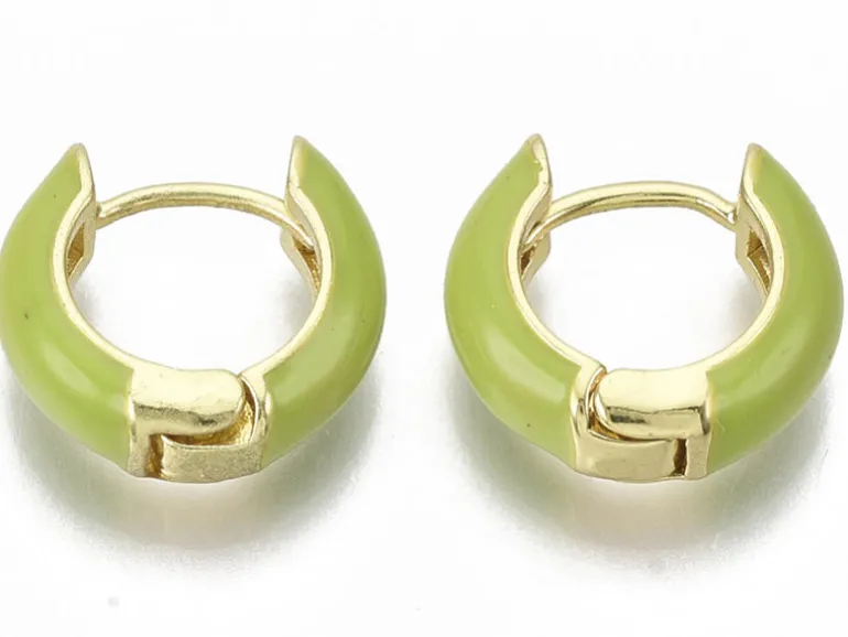Paire de boucles d'oreilles huggie - Émaillé et doré à l'or fin - Vert