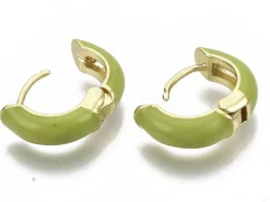 Paire de boucles d'oreilles huggie - Émaillé et doré à l'or fin - Vert
