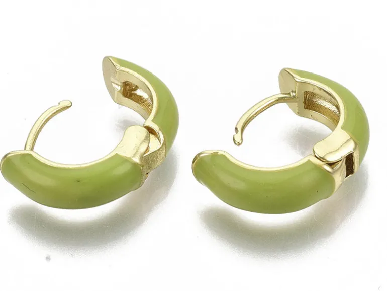 Paire de boucles d'oreilles huggie - Émaillé et doré à l'or fin - Vert