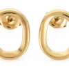 Paire de boucles d'oreilles puces - Ovale - Doré à l'or fin 14k - 15 x 12 mm