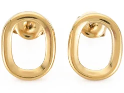 Paire de boucles d'oreilles puces - Ovale - Doré à l'or fin 14k - 15 x 12 mm