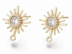 Paire de boucles d'oreilles soleil - doré à l'or fin 18K - 14 mm
