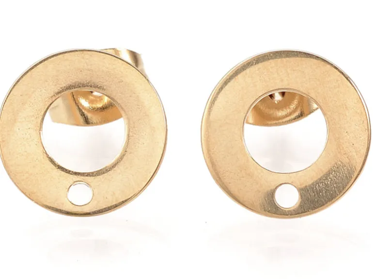Paire de clous d'oreilles donut avec trou - Doré - 10 mm