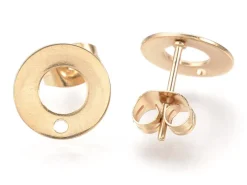 Paire de clous d'oreilles donut avec trou - Doré - 10 mm
