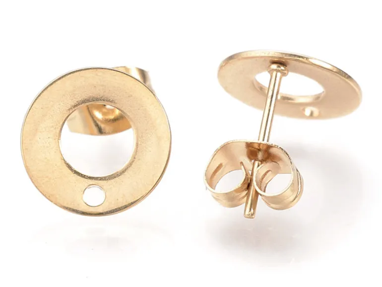 Paire de clous d'oreilles donut avec trou - Doré - 10 mm