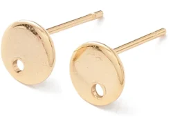 Paire de puces d'oreilles pampille ronde et lisse - doré à l'or fin 18K - 6 mm
