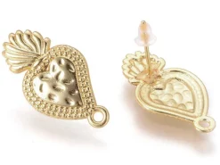 Paire de puces d'oreilles - Cœur ex voeto - Doré - 25 x 13 mm