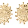 Paire de puces d'oreilles ovales ethniques - doré a l'or fin 18K - 19 x 15 mm