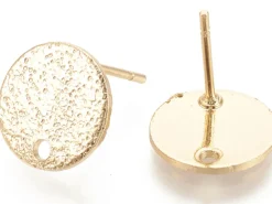 Paire de puces d'oreilles rond martelé - Doré a l'or fin 18K - 10 mm